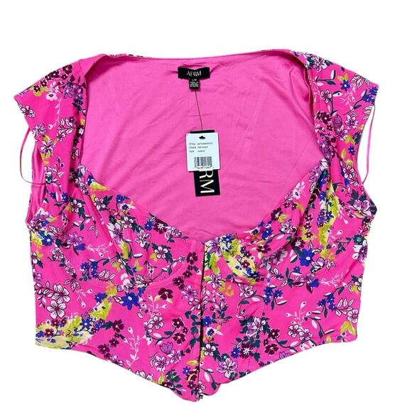 NWT AFRM Myla Corset Crop Top in Pink Paisley Floral Size Large Fairy Castlecore - Picture 3 of 8